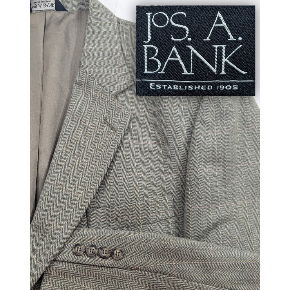 Jos. A. Bank Blazer Coat‎ Sports Suit Jacket Wool/Linen/Silk 46R 50" Graph Check